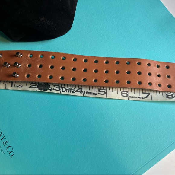 Hermes Perforated Brown Cowhide Leather Silver Tone Bracelet RARE!!! - Picture 12 of 16